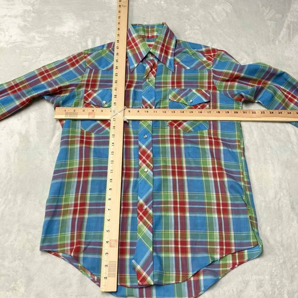 Vintage Western Shirt Pearl Snap Plaid Multi-Color Long Sleeve Korea Mens Large